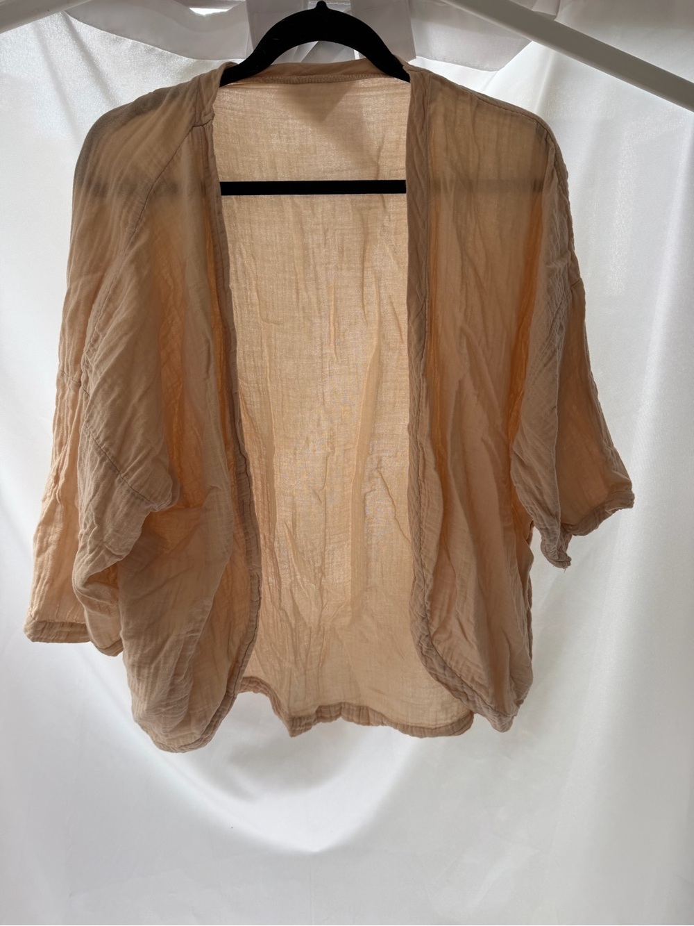 The Handloom Cotton Gauze Kimono Cardigan Taupe Boho Pockets OS (No Size Tag)